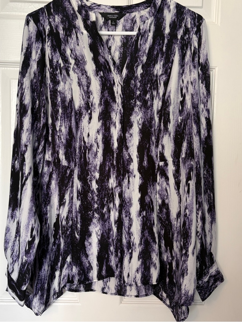 Simply Vera Vera Wang Black and White Abstract Brushstroke Blouse XL